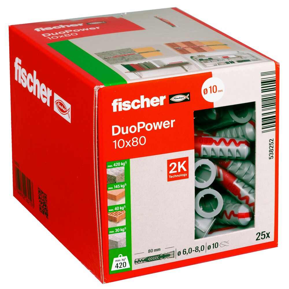 Дюбель 10х80 універсальний DUOPOWER нейлон Fischer