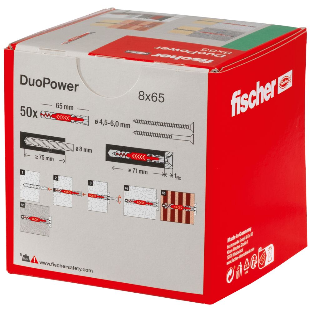 Дюбель 8х65 універсальний DUOPOWER нейлон Fischer