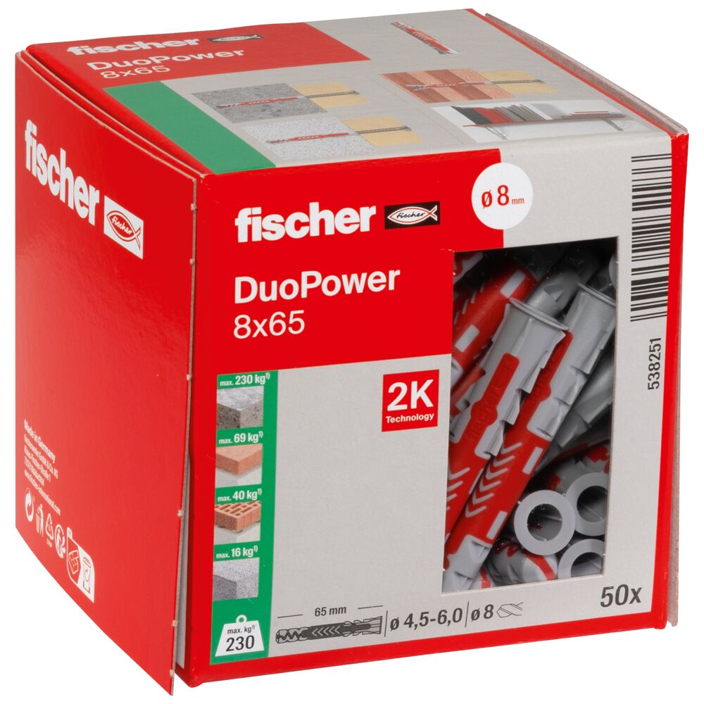 Дюбель 8х65 універсальний DUOPOWER нейлон Fischer