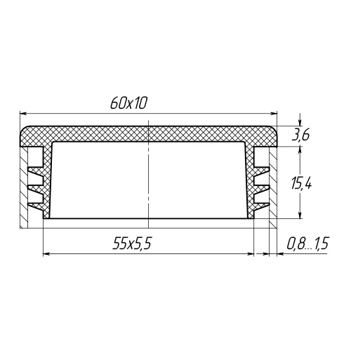 Заглушка 60х10мм внутрішня прямокутна для труби чорна Steelfix