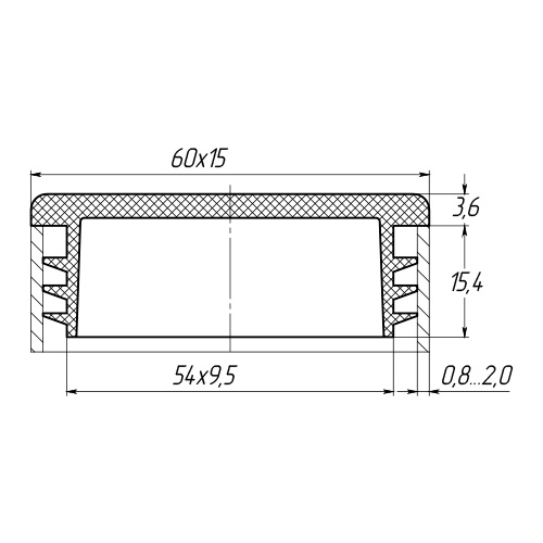 Заглушка 60х15мм внутрішня прямокутна для труби чорна Steelfix