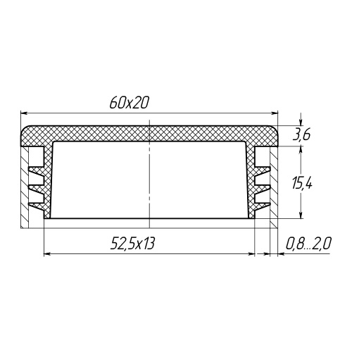 Заглушка 60х20мм внутрішня прямокутна для труби чорна Steelfix