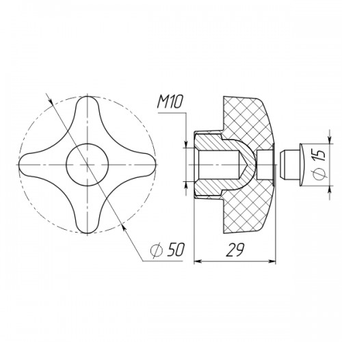 Фіксатор М10 D50мм глухий чорний Steelfix