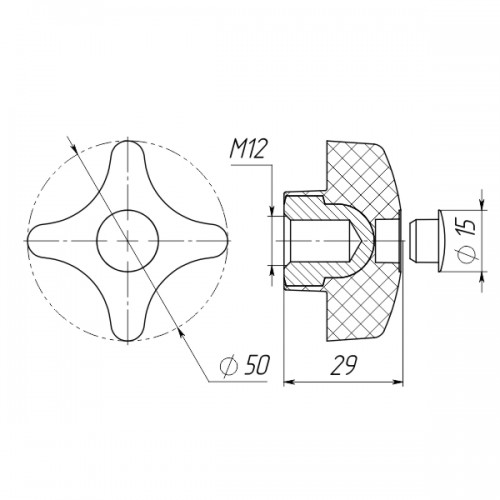 Фіксатор М12 D50мм глухий чорний Steelfix