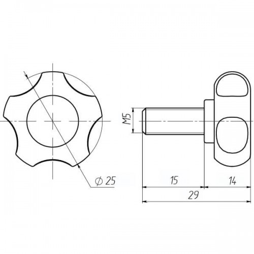 Ручка затискна М5х15, D25мм з болтом чорна Steelfix