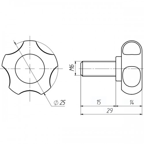 Ручка затискна М6х15, D25мм з болтом чорна Steelfix