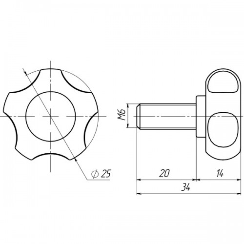 Ручка затискна М6х20, D25мм з болтом чорна Steelfix