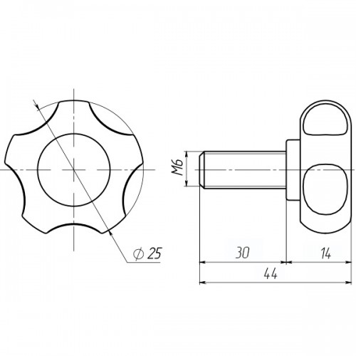 Ручка затискна М6х30, D25мм з болтом чорна Steelfix