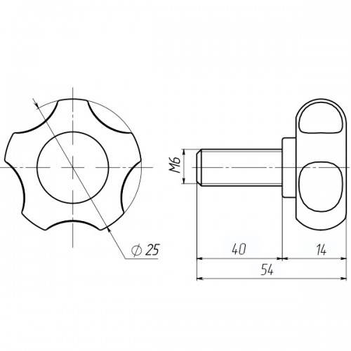 Ручка затискна М6х40, D25мм з болтом чорна Steelfix