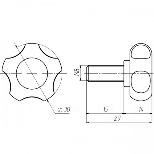 Ручка затискна М8х15, D30мм з болтом чорна Steelfix