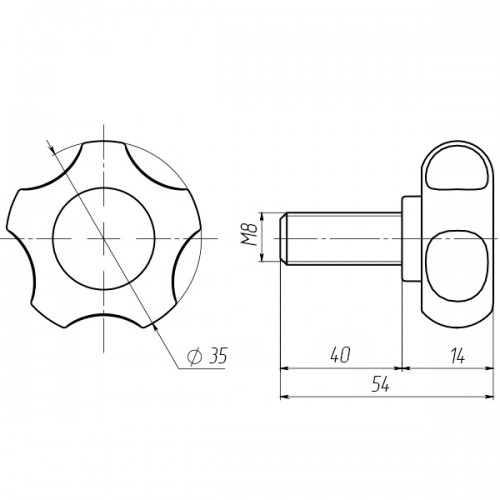 Ручка затискна М8х40, D35мм з болтом чорна Steelfix