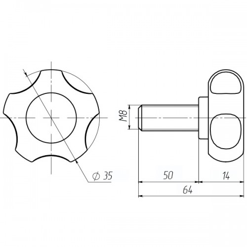 Ручка затискна М8х50, D35мм з болтом чорна Steelfix