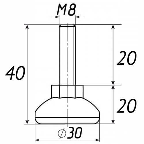 Опора регульована М8х40, D30мм чорна Steelfix