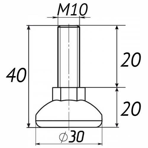 Опора регульована М10х40, D30мм чорна Steelfix
