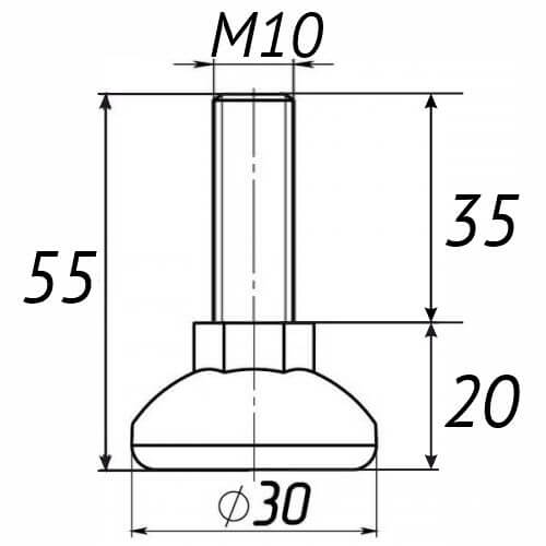 Опора регульована М10х55, D30мм світло-сіра Steelfix