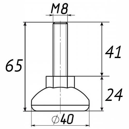 Опора регульована М8х65, D40мм чорна Steelfix