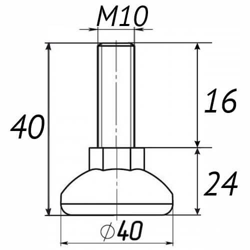 Опора регульована М10х40, D40мм чорна Steelfix